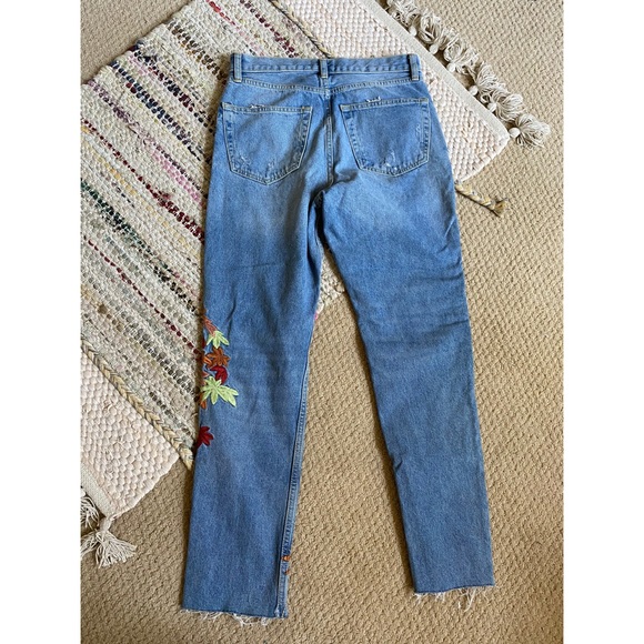 Zara Satin Embroidered Bird Distressed Jeans - Picture 4 of 8